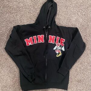 Disney Parks Minnie Mouse Black Full Zip Hoodie Sweatshirt Size Small Adult